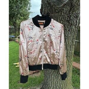 Y2K Chic Lulumari L Windbreaker Baby Pink Floral Bomber Jacket Cottage Fairycore